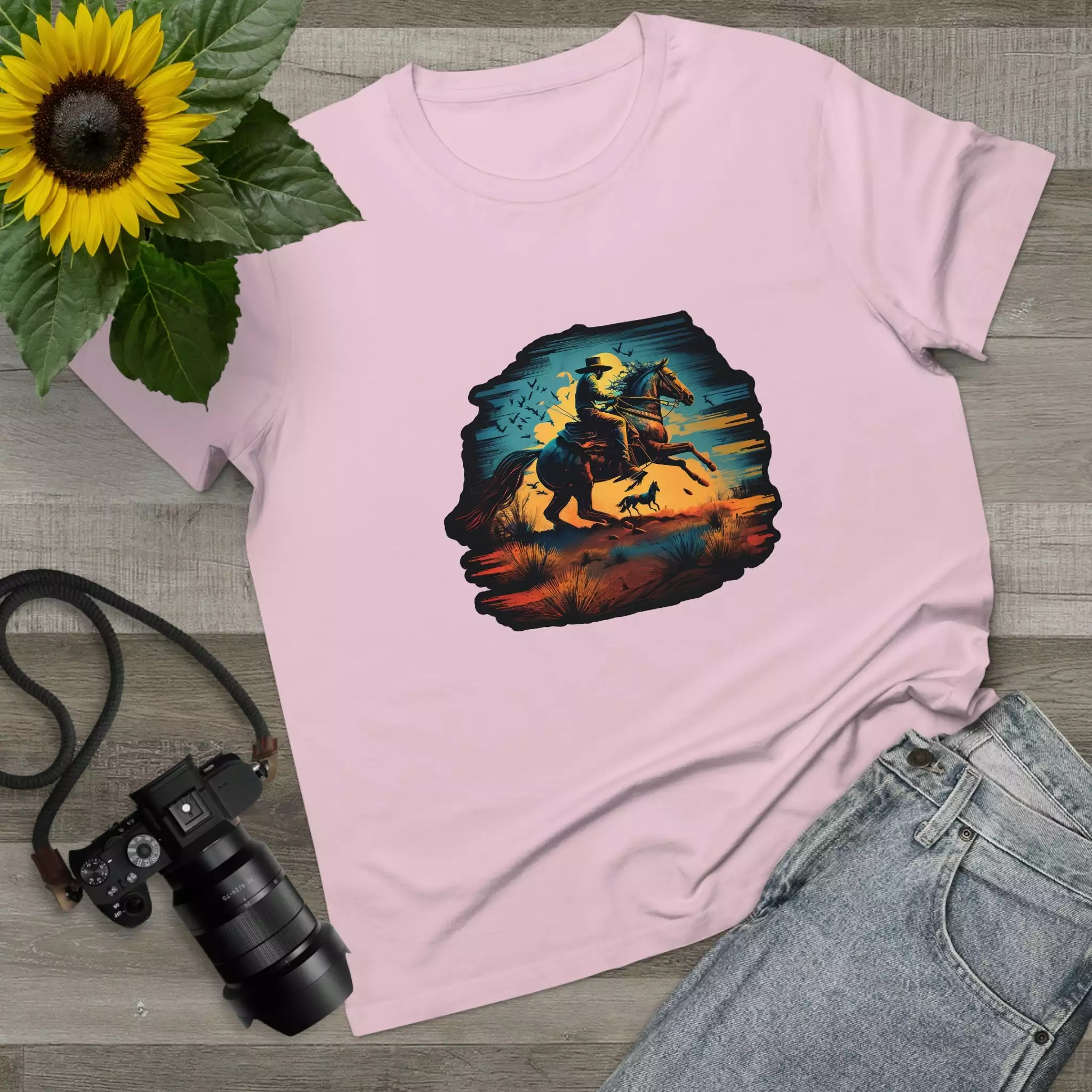 Women’s Cowboy Sunset Crew Neck T-Shirt.