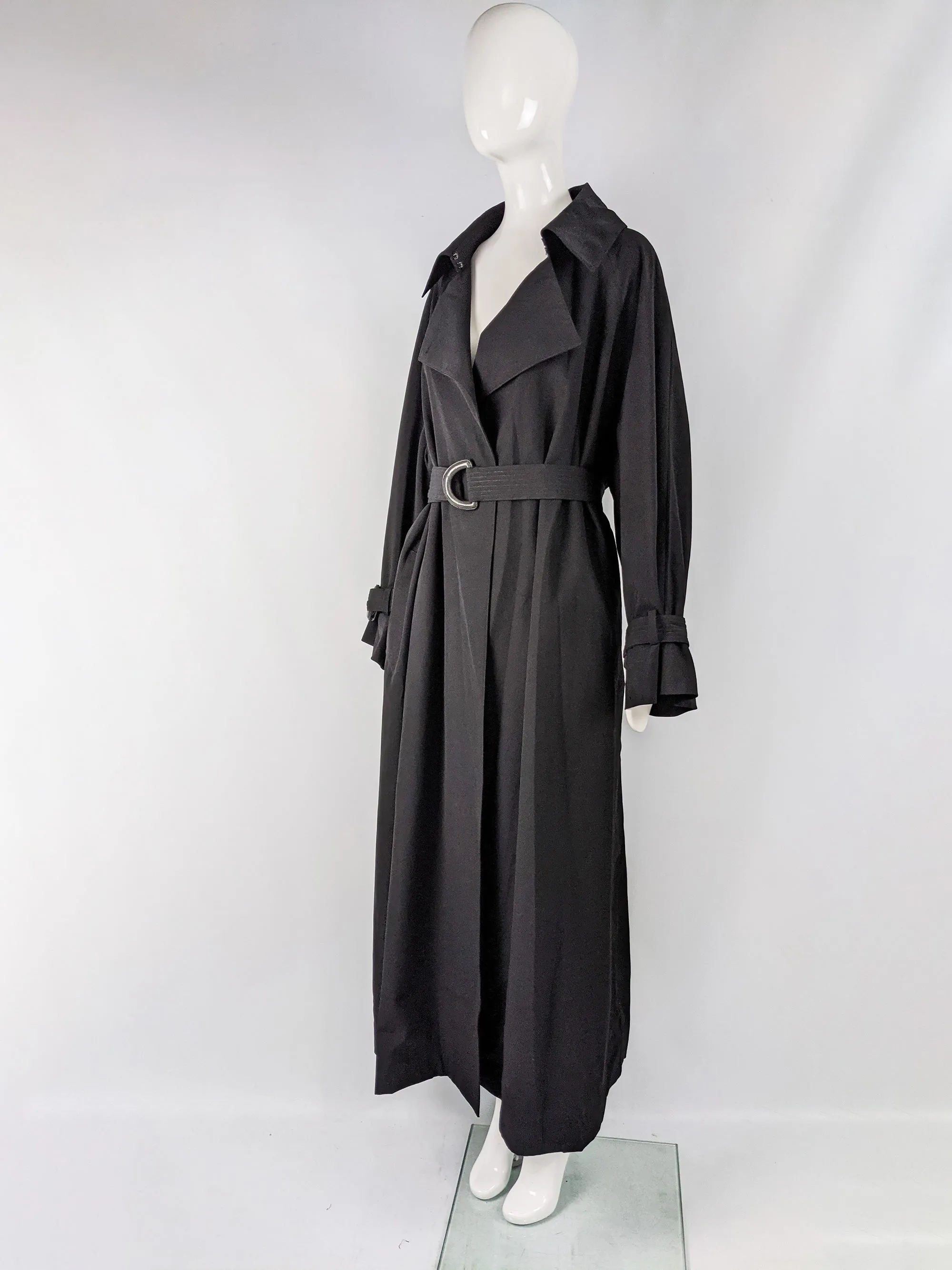 Womens Vintage Black Full Length Trench Coat, 1980s