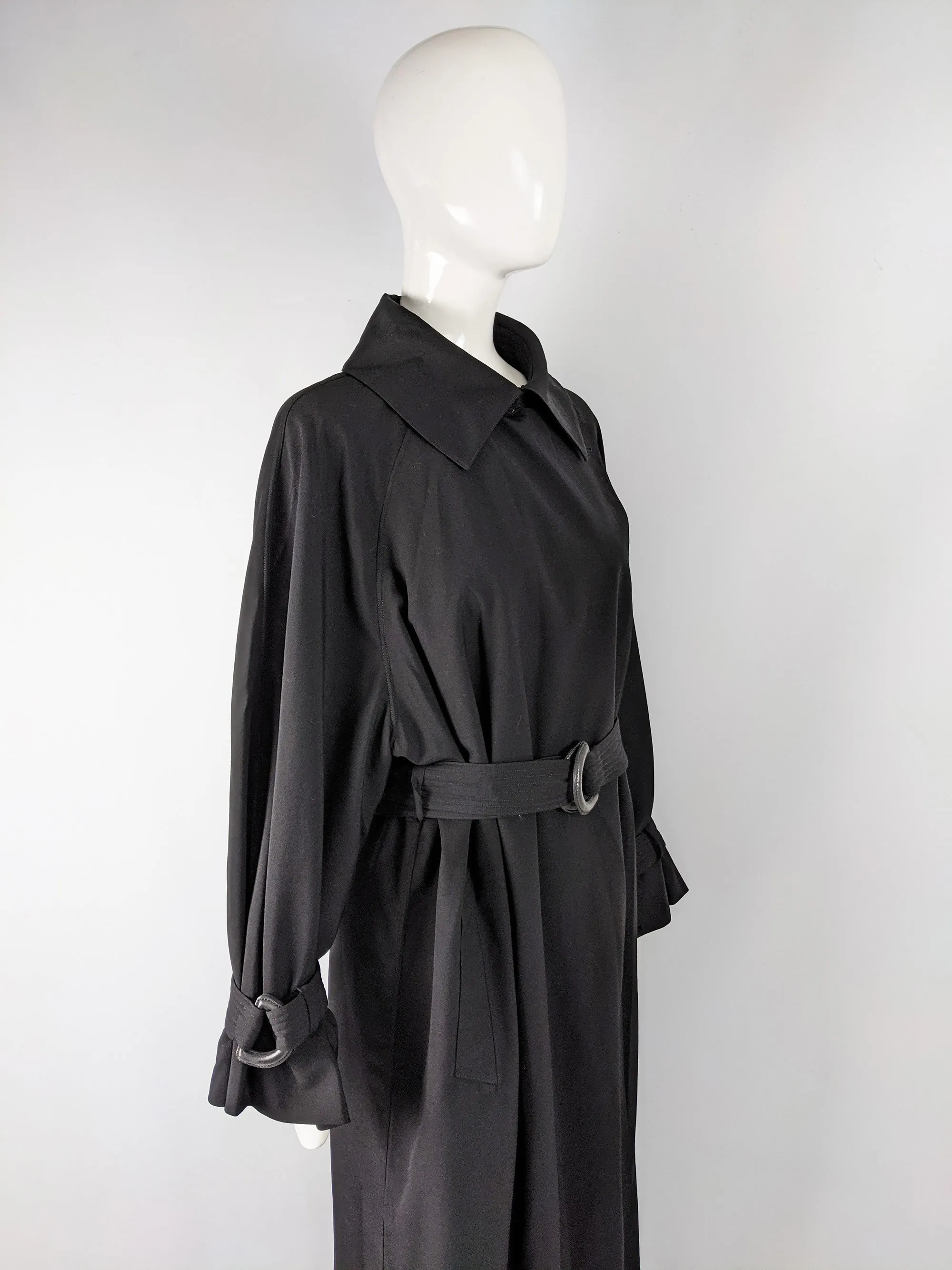 Womens Vintage Black Full Length Trench Coat, 1980s