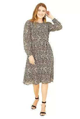 Yumi Black Leopard Long Sleeve Skater Dress