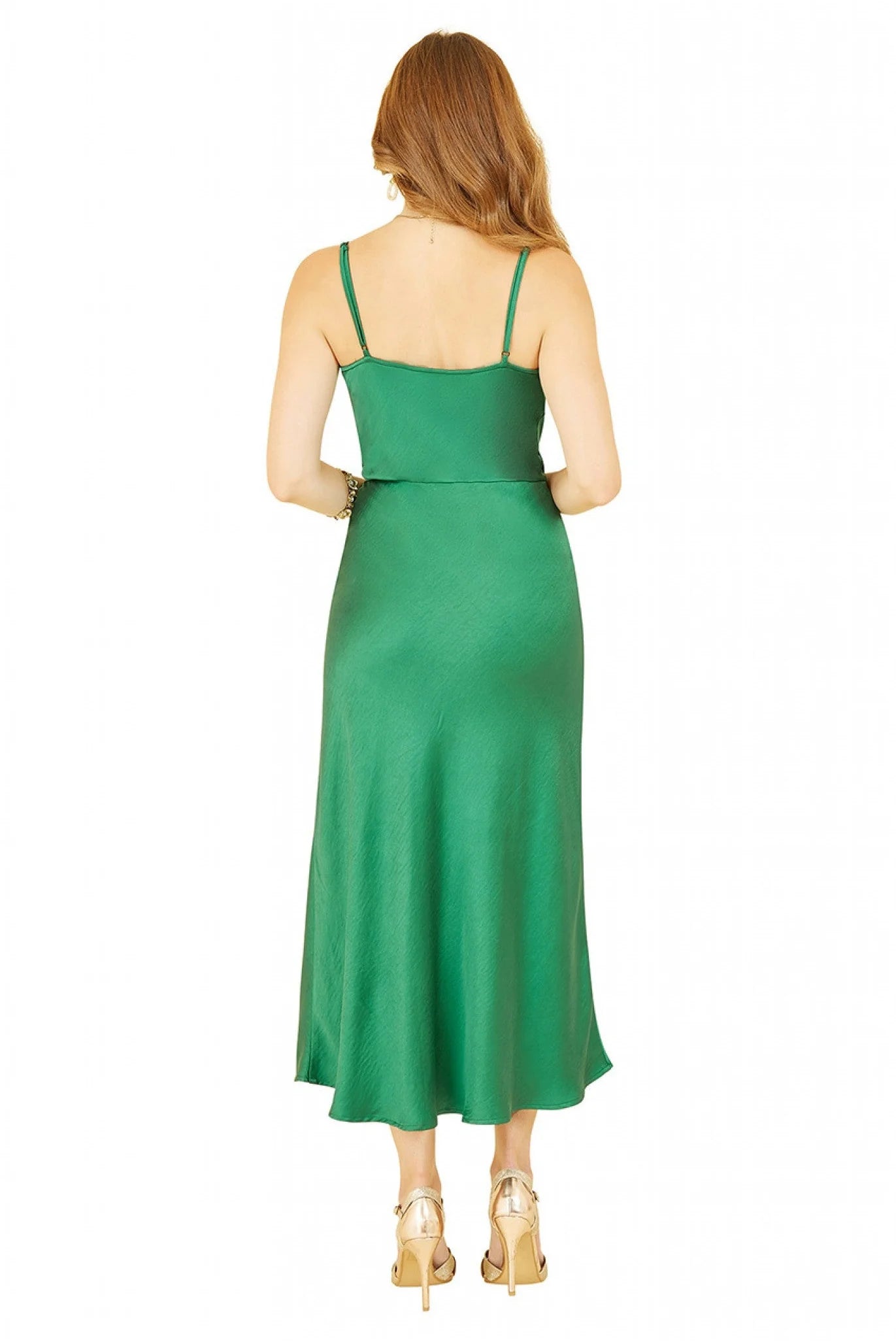 Yumi Green Satin Cowl Neck Slip Dress