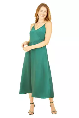 Yumi Green Satin Strappy Midi Dress