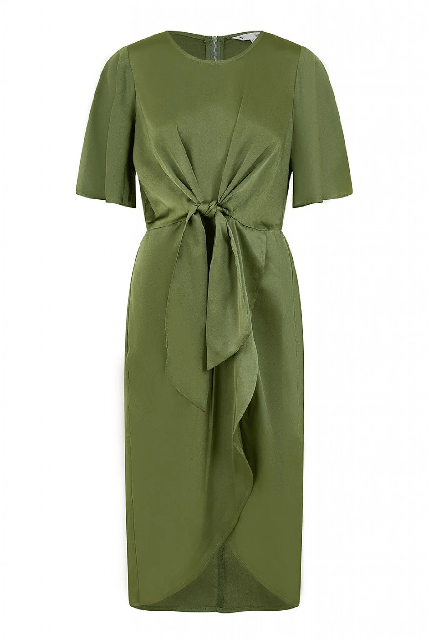 Yumi Green Satin Tie Detail Midi Dress