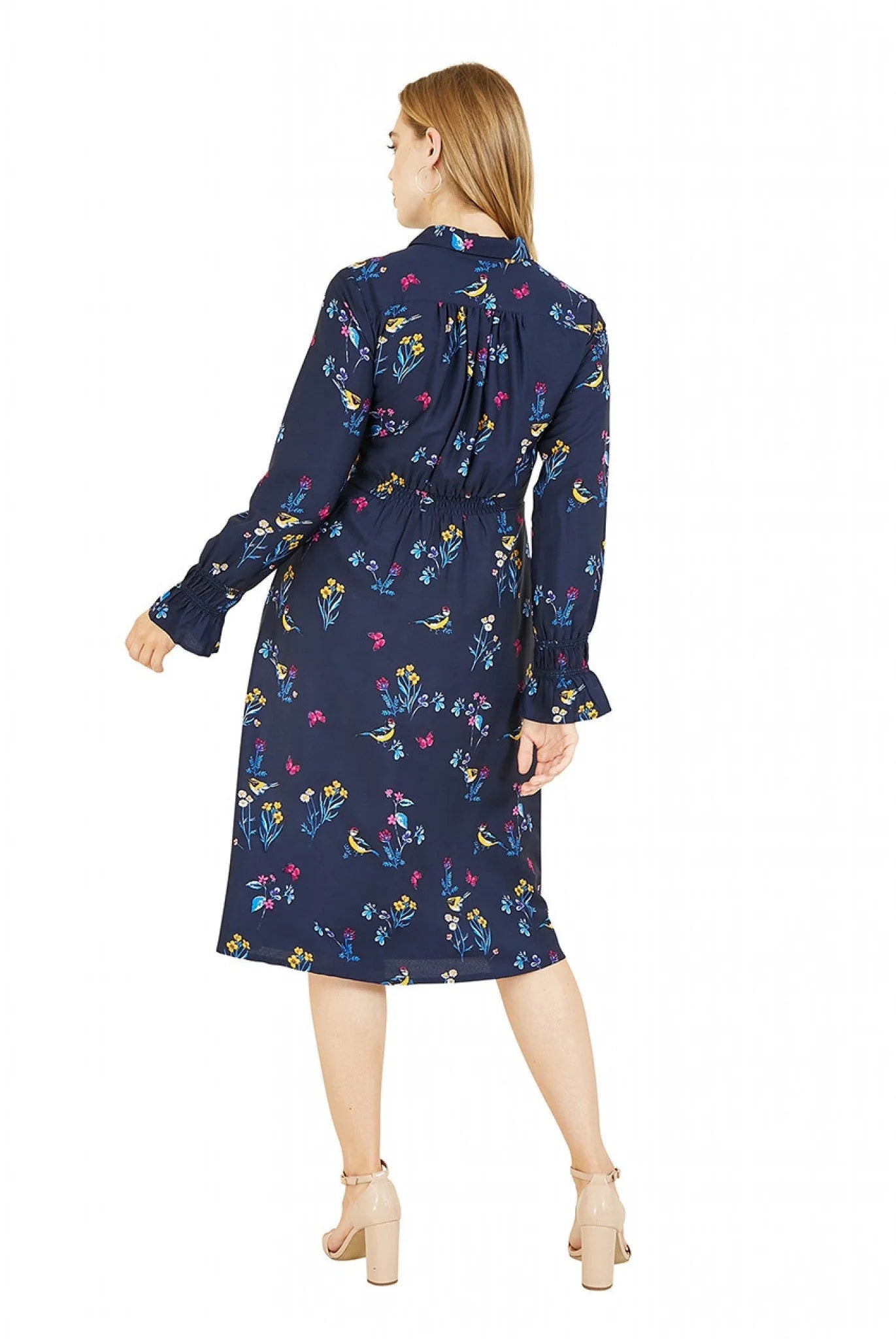 Yumi Recycled Navy Bird Print Shirt Dress